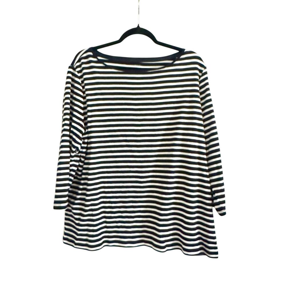 TALBOTS The Talbots Tee Navy Blue White Striped Nautical Coastal Preppy Top - 2X